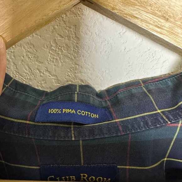 Club Room Dress Button Up Shirt Plaid Collared Formal Casual Men L Green Retro - Picture 6 of 11